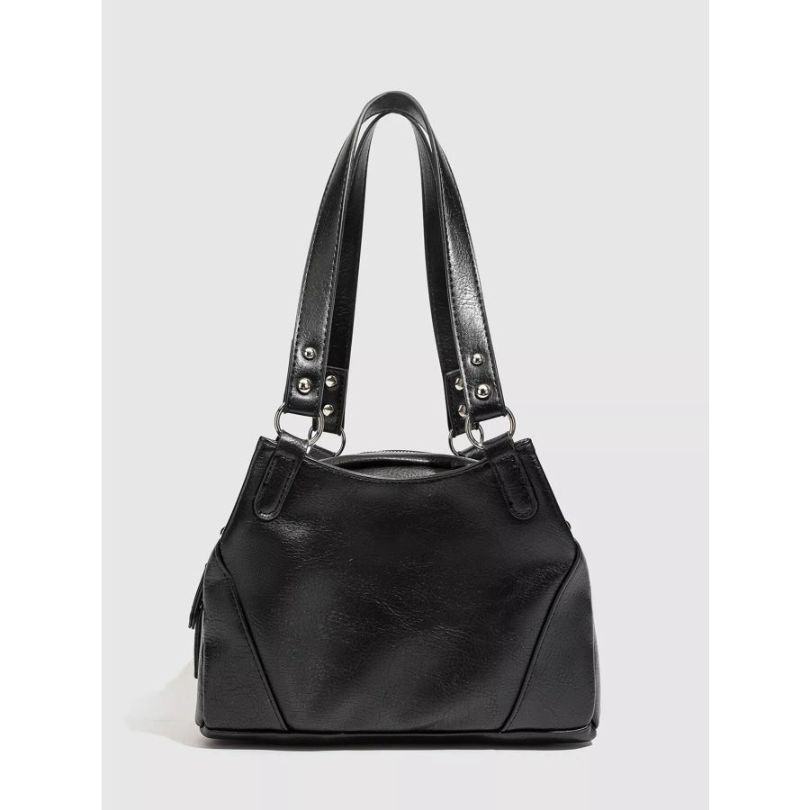 PU Leather Shoulder Bag with Woven Detail and Stud Accents Black / onesize Apparel Accessories