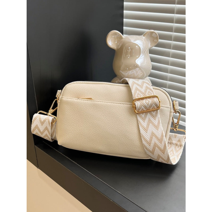 PU Leather Single Strap Crossbody Bag Beige / One Size Apparel and Accessories