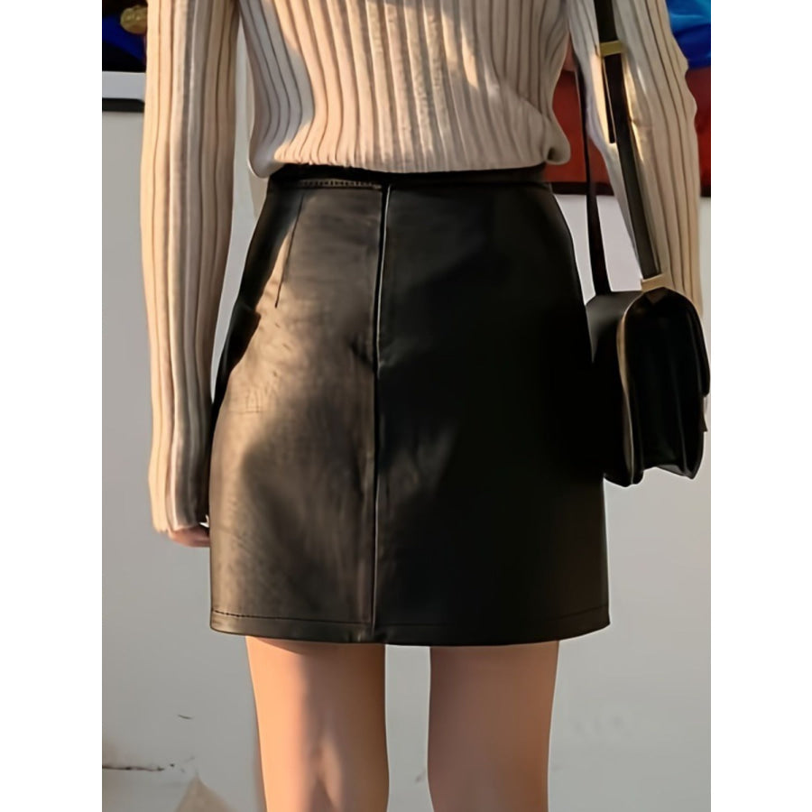 PU Leather Slit Mini Skirt Apparel and Accessories