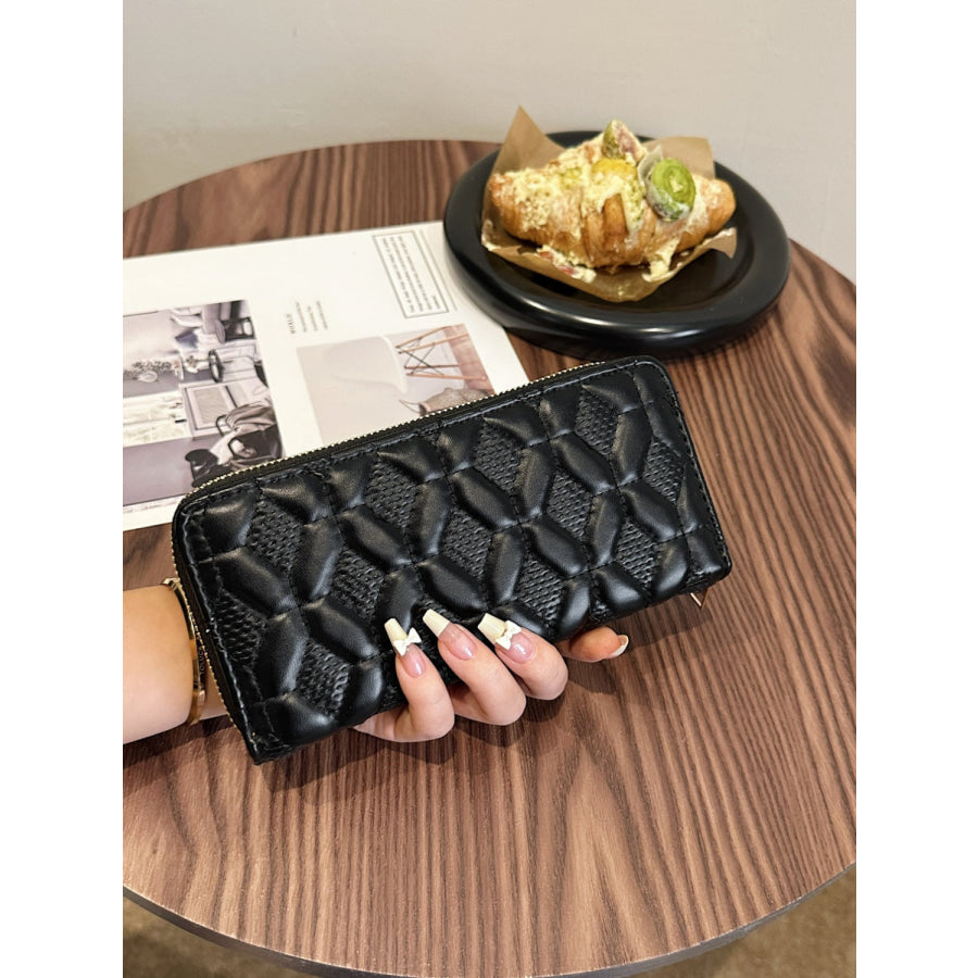 PU Leather Solid Color Wallet Black/Grid / One Size Apparel and Accessories