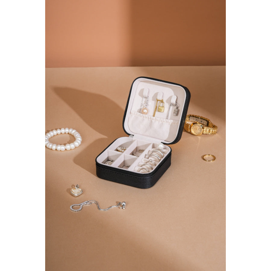 PU Leather Square Jewelry Box Black / One Size Apparel and Accessories