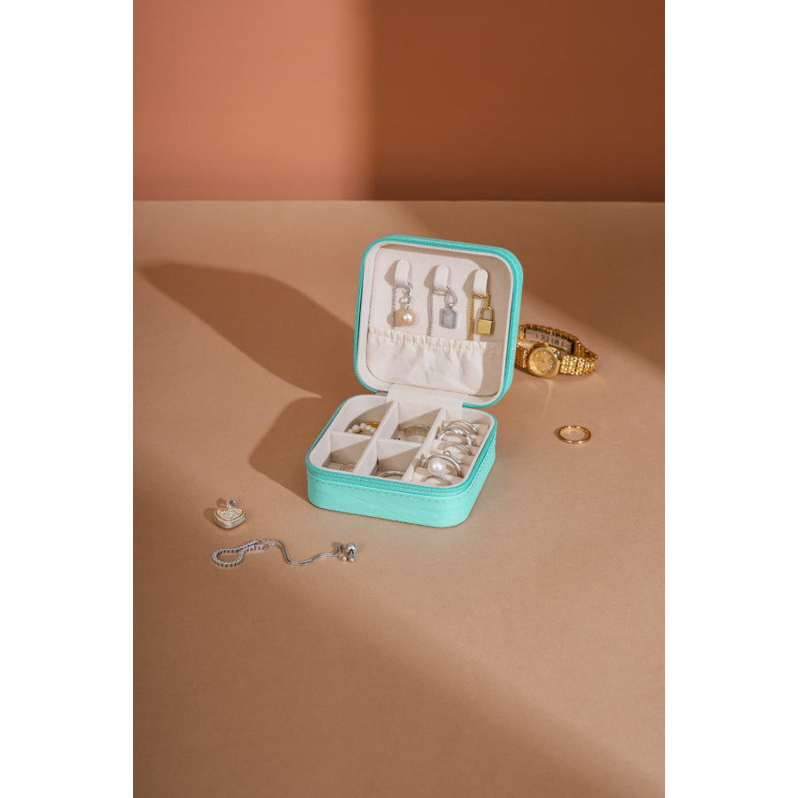 PU Leather Square Jewelry Box Turquoise / One Size Apparel and Accessories
