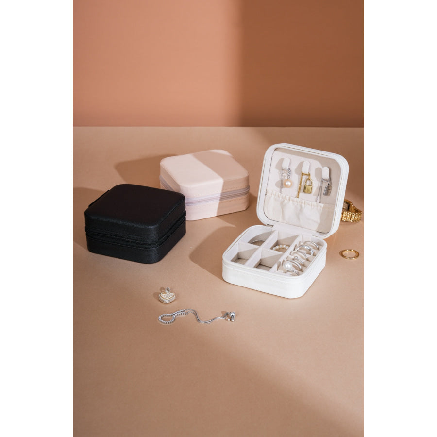PU Leather Square Jewelry Box White / One Size Apparel and Accessories