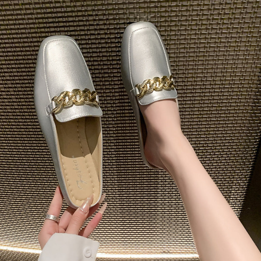 PU Leather Square Toe Flat Loafers Apparel and Accessories