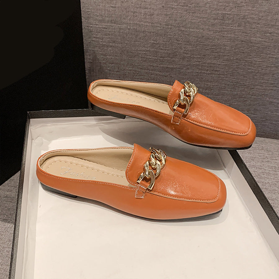 PU Leather Square Toe Flat Loafers Apparel and Accessories