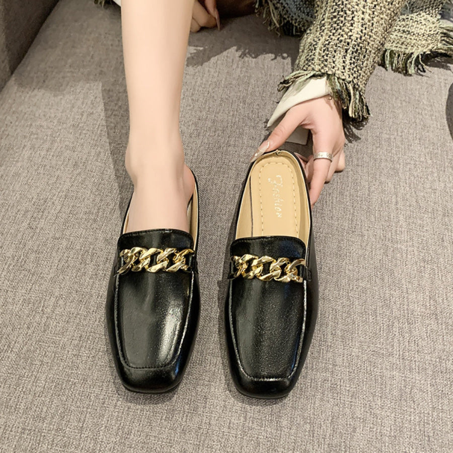 PU Leather Square Toe Flat Loafers Apparel and Accessories