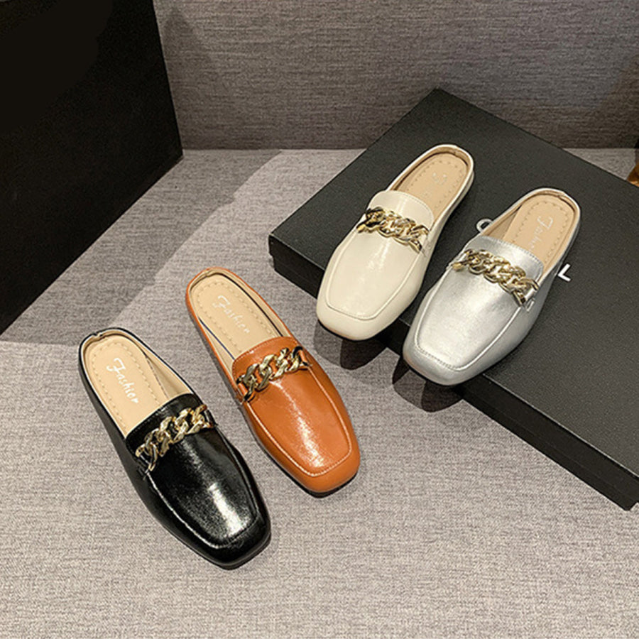 PU Leather Square Toe Flat Loafers Apparel and Accessories