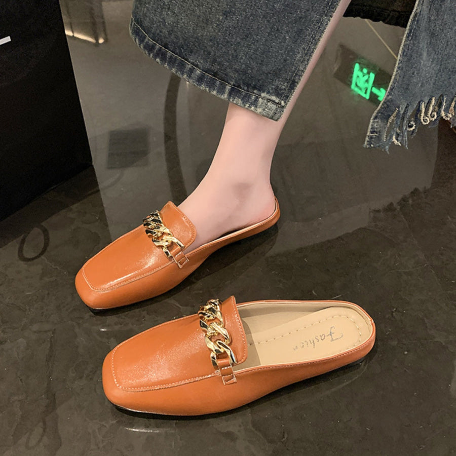 PU Leather Square Toe Flat Loafers Apparel and Accessories