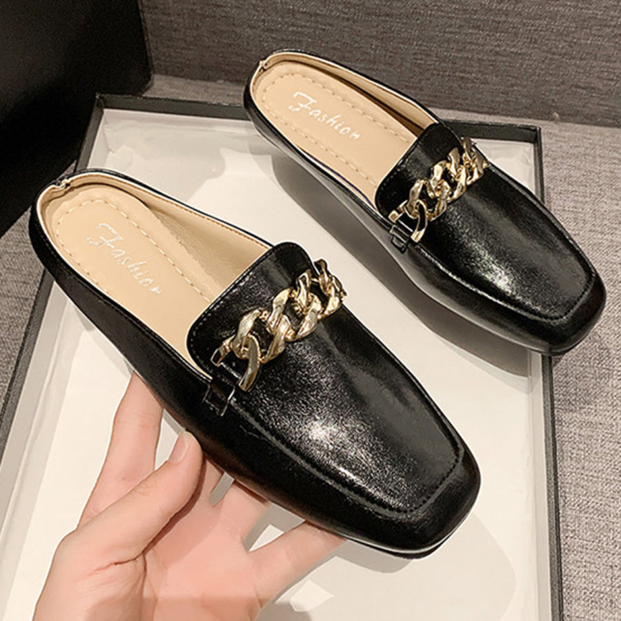 PU Leather Square Toe Flat Loafers Apparel and Accessories