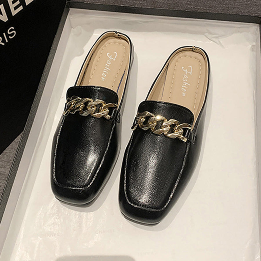 PU Leather Square Toe Flat Loafers Apparel and Accessories