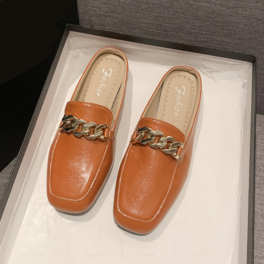 PU Leather Square Toe Flat Loafers Ochre / 35(US4) Apparel and Accessories