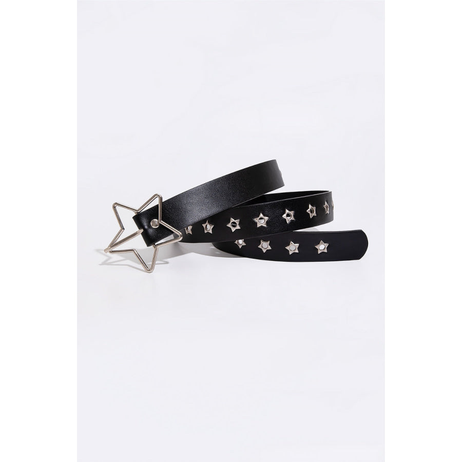 PU Leather Star Shape Buckle Belt Black / One Size Apparel and Accessories