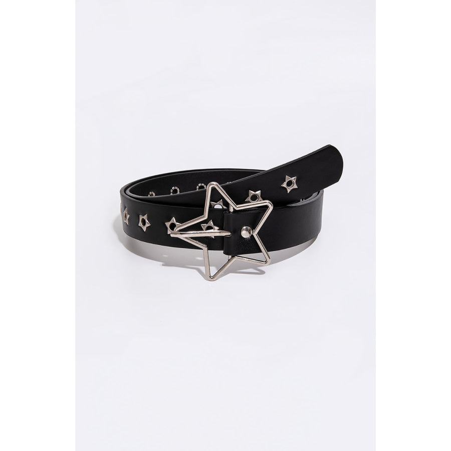 PU Leather Star Shape Buckle Belt Black / One Size Apparel and Accessories