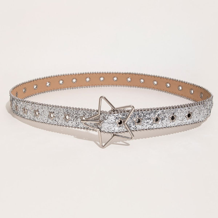 PU Leather Star Shape Buckle Belt Silver / One Size Apparel and Accessories