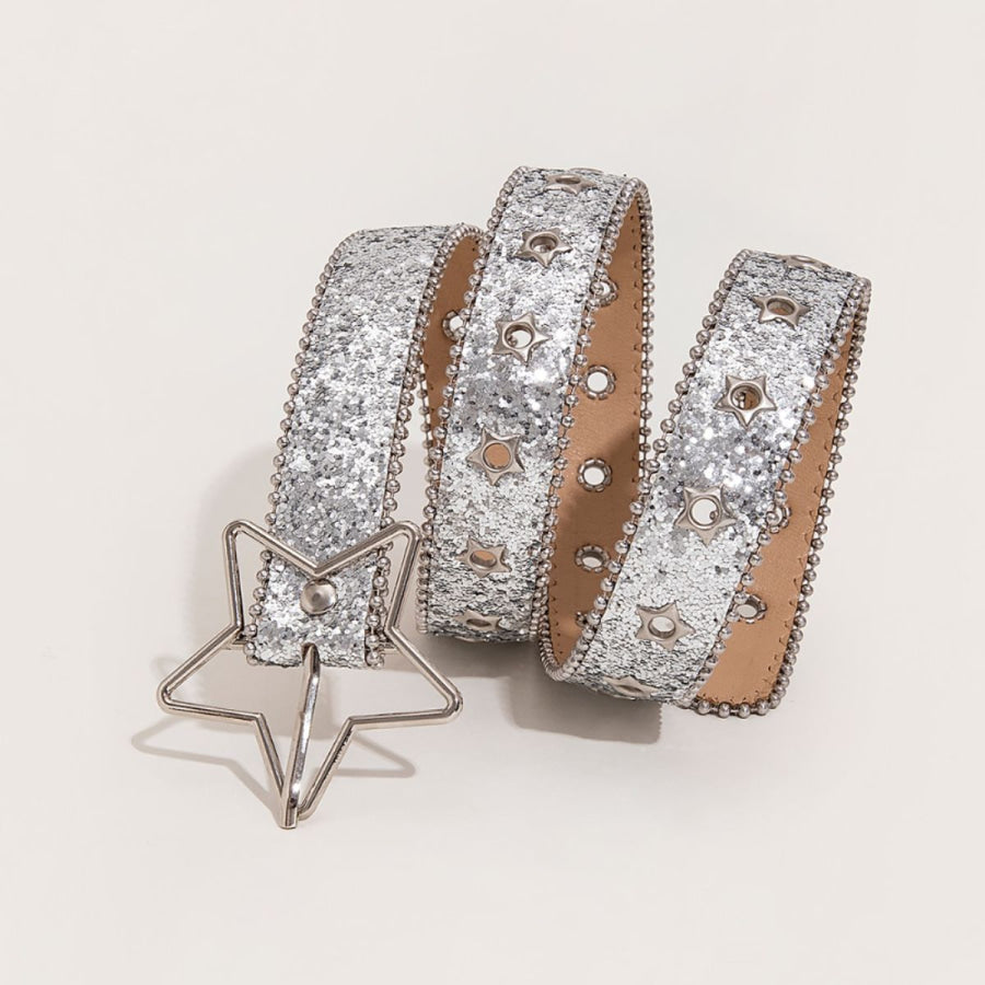 PU Leather Star Shape Buckle Belt Silver / One Size Apparel and Accessories