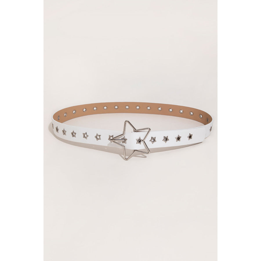 PU Leather Star Shape Buckle Belt White / One Size Apparel and Accessories