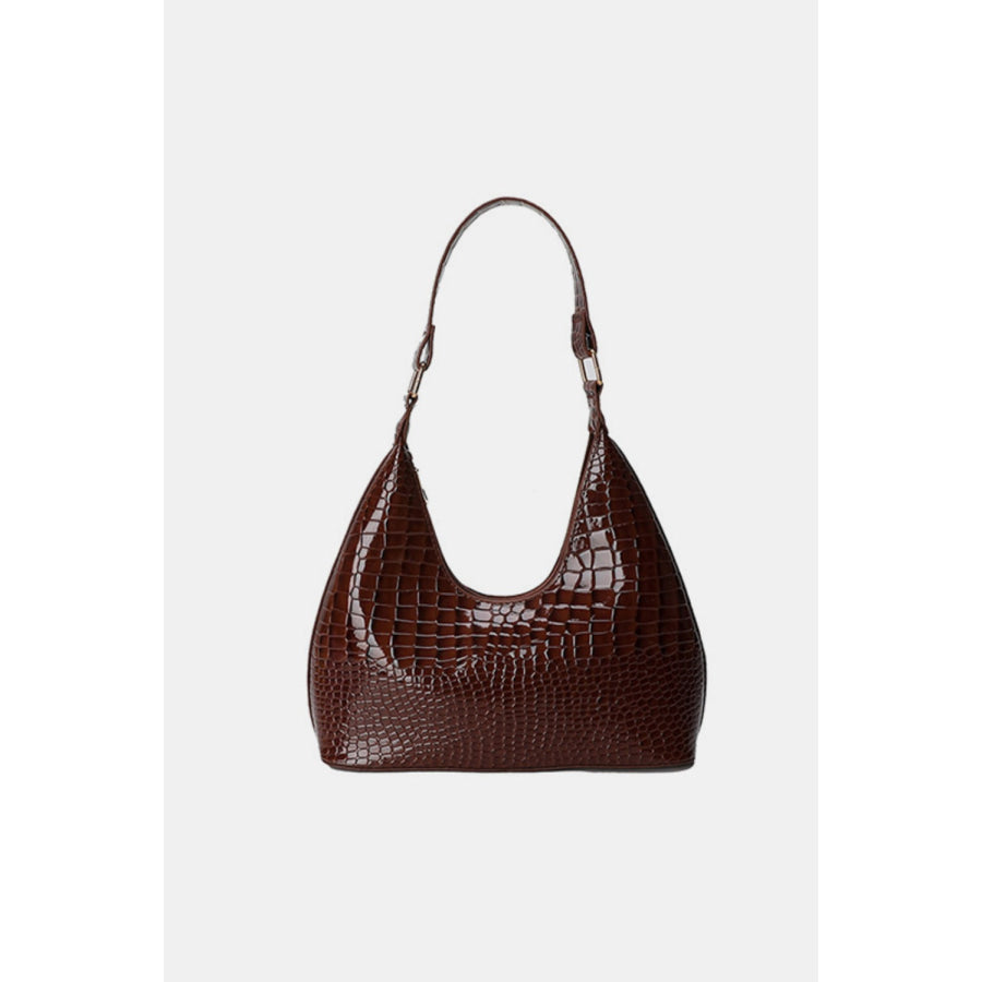 PU Leather Stone Texture Shoulder Bag Dark Brown / One Size Apparel and Accessories