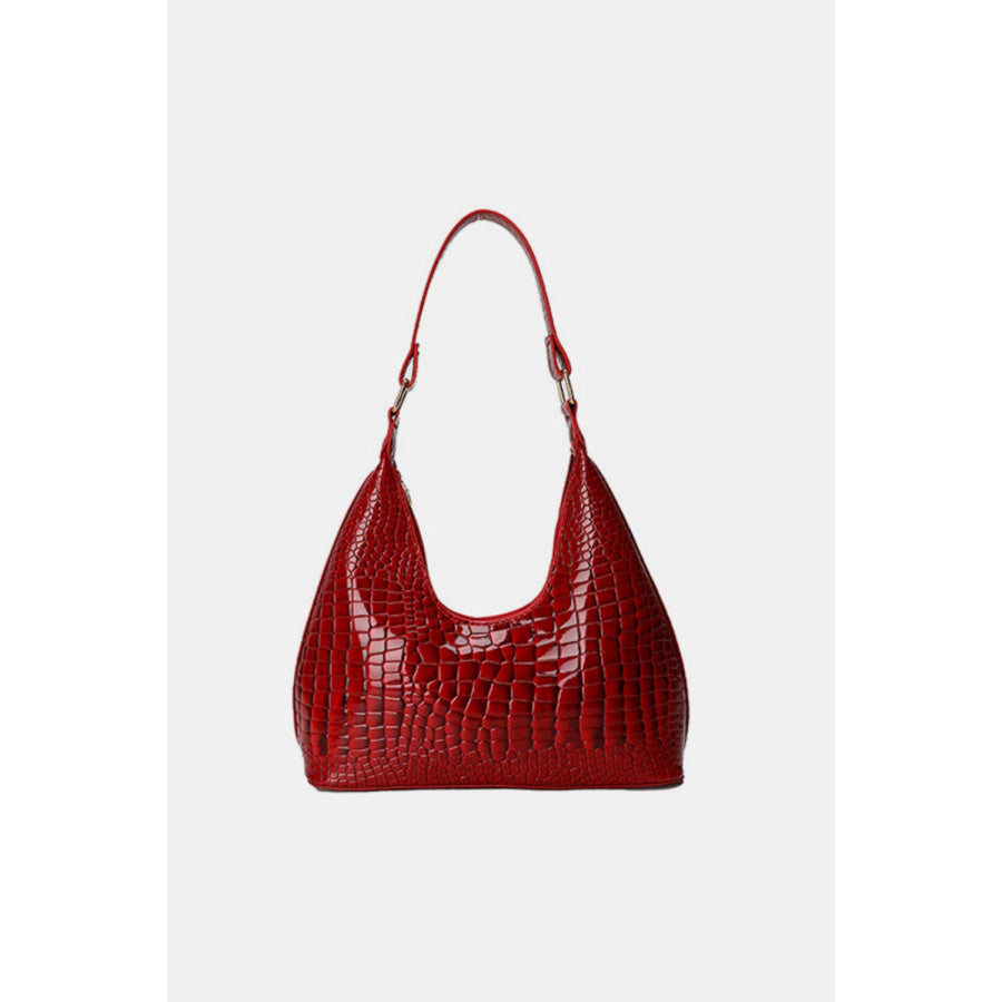 PU Leather Stone Texture Shoulder Bag Deep Red / One Size Apparel and Accessories