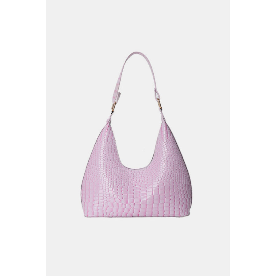 PU Leather Stone Texture Shoulder Bag Pink / One Size Apparel and Accessories