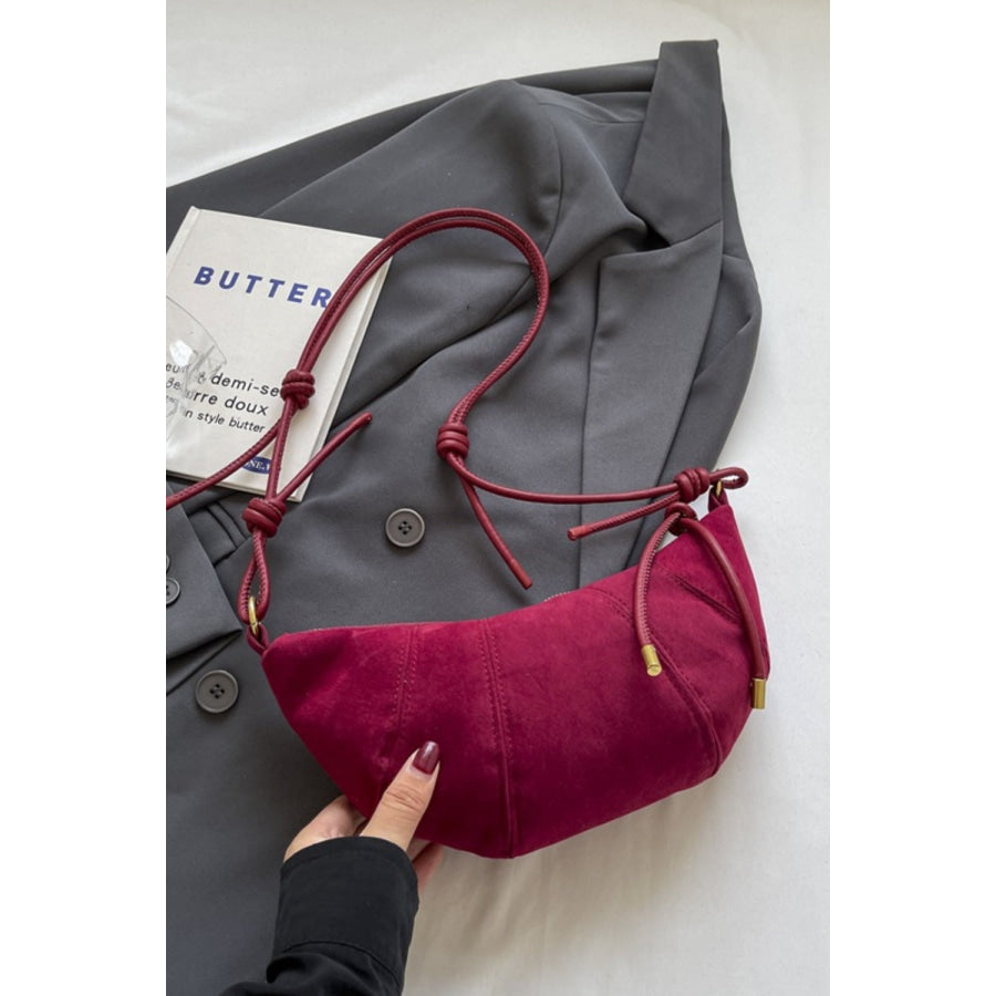 PU Leather Strap Suede Shoulder Bag Cerise / One Size Apparel and Accessories