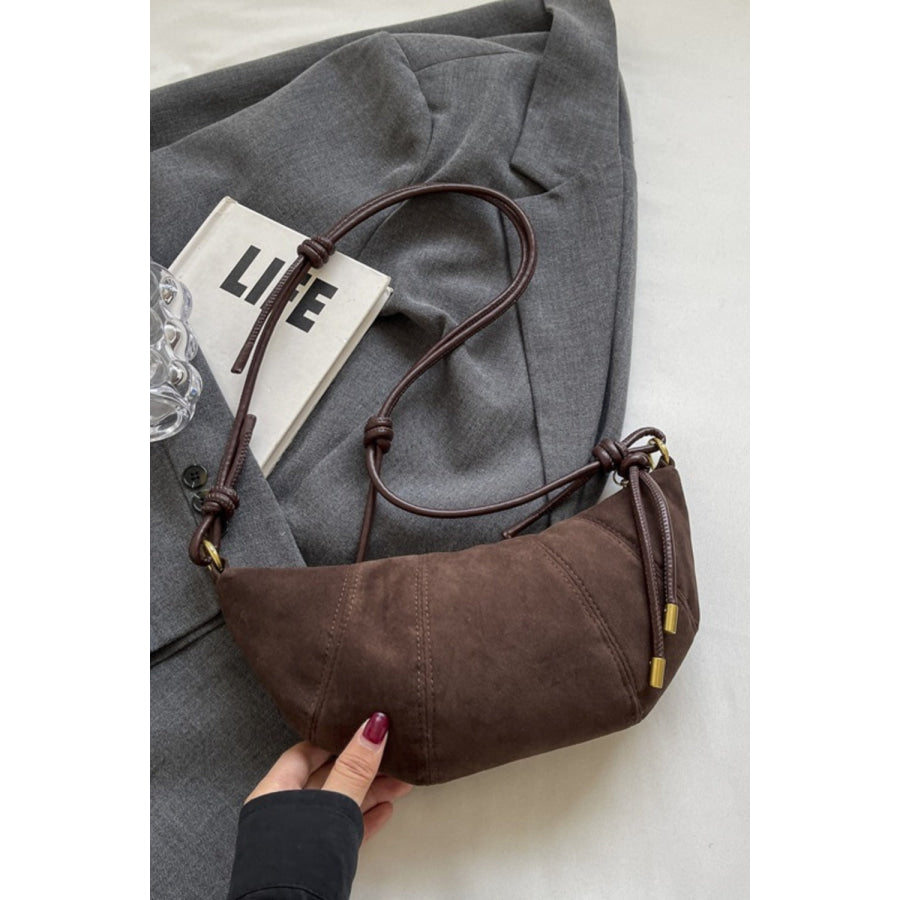 PU Leather Strap Suede Shoulder Bag Coffee Brown / One Size Apparel and Accessories