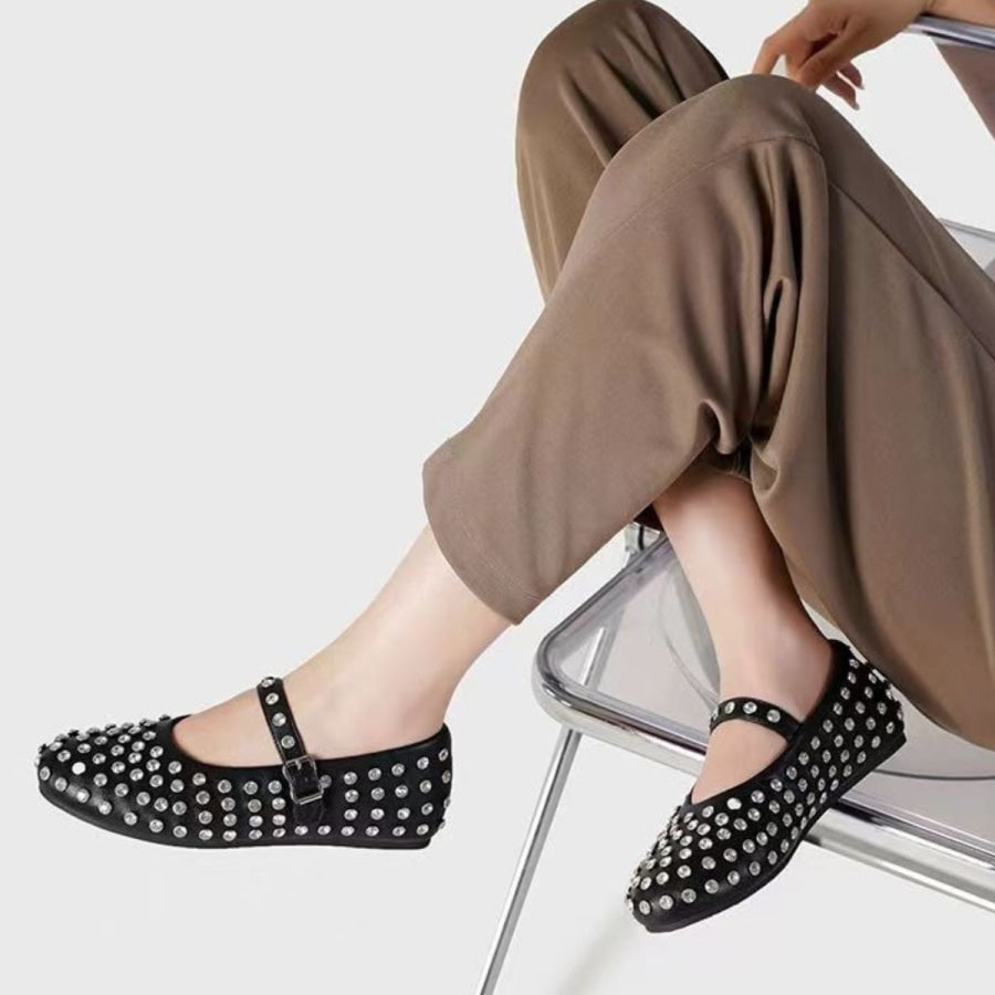 PU Leather Studded Flat Loafers Black / 35(US4) Apparel and Accessories