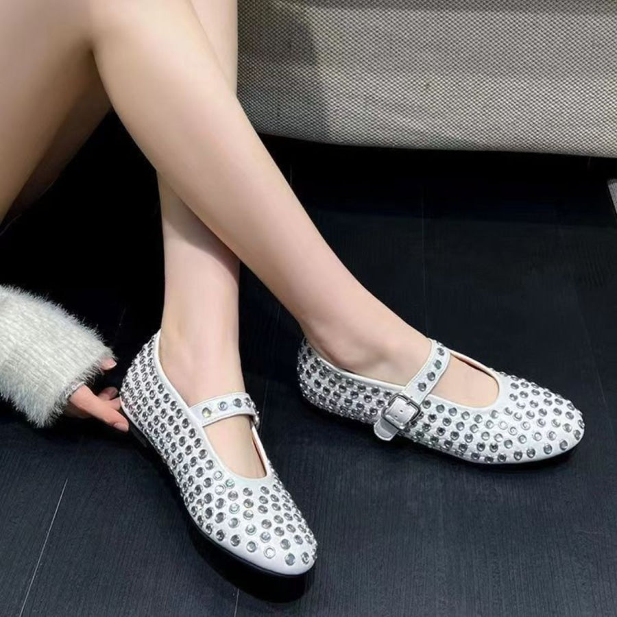 PU Leather Studded Flat Loafers Apparel and Accessories