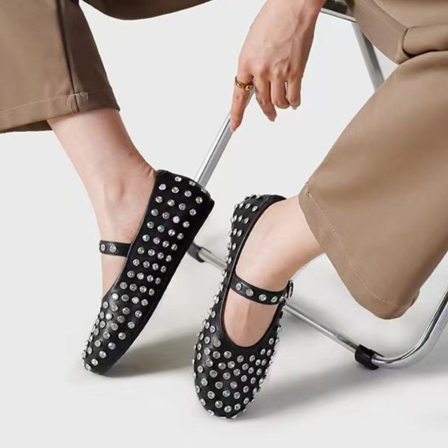 PU Leather Studded Flat Loafers Black / 35(US4) Apparel and Accessories
