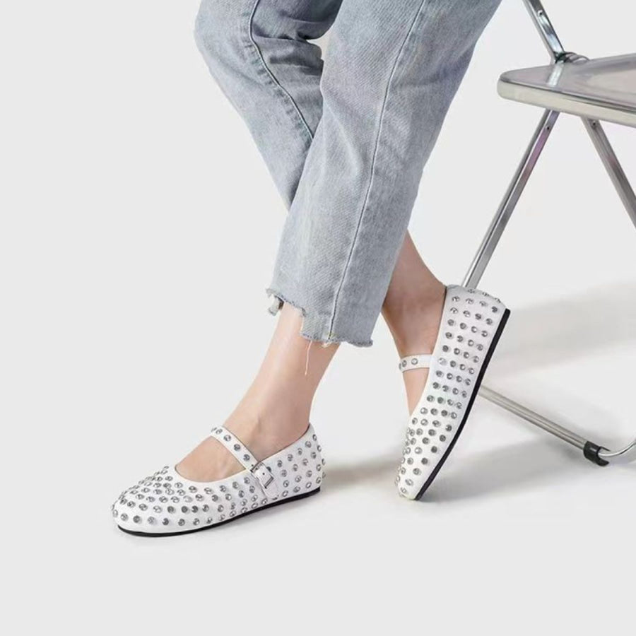 PU Leather Studded Flat Loafers White / 35(US4) Apparel and Accessories