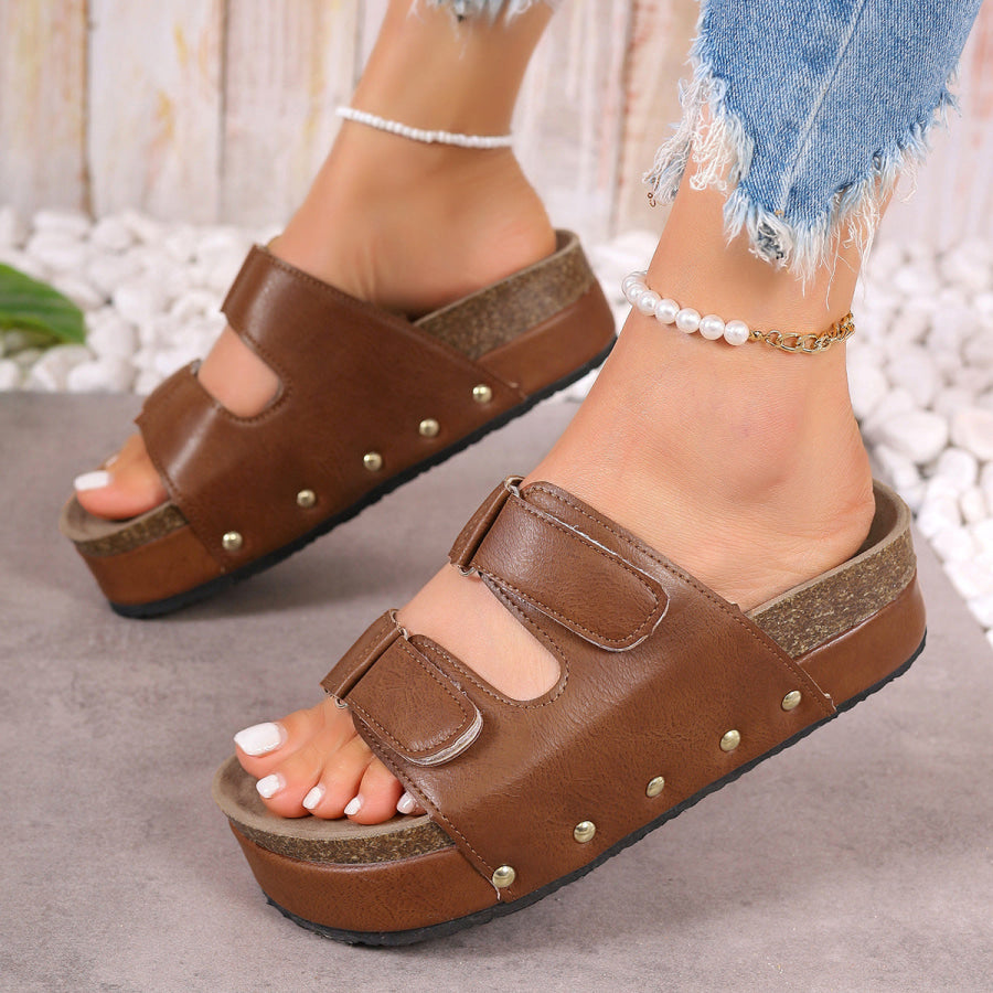 PU Leather Studded Platform Sandals Apparel and Accessories