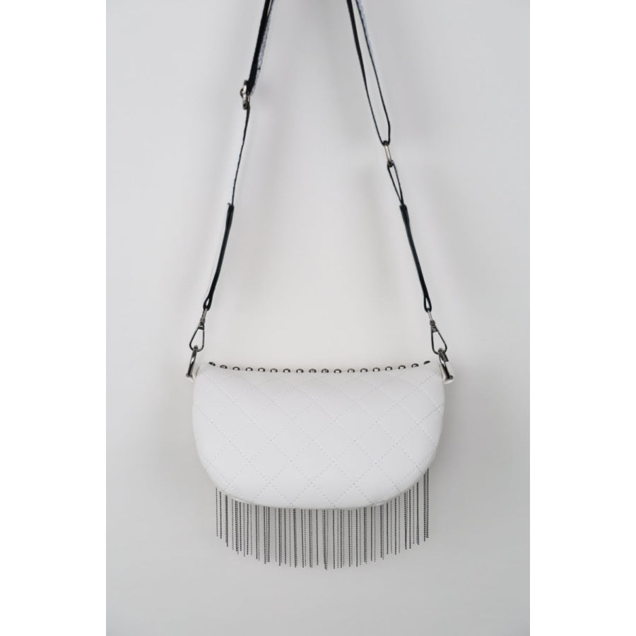 PU Leather Studded Sling Bag with Fringes Apparel and Accessories