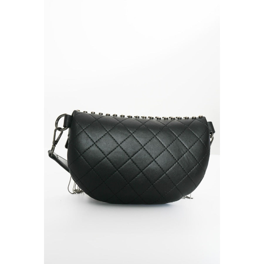 PU Leather Studded Sling Bag with Fringes Apparel and Accessories