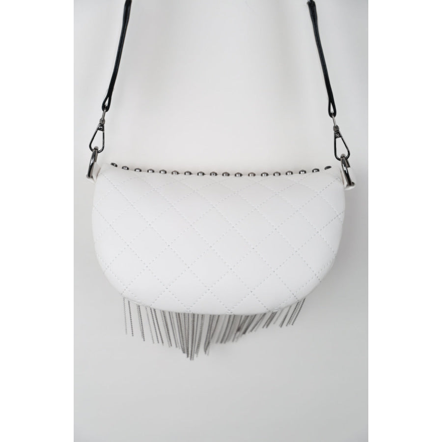 PU Leather Studded Sling Bag with Fringes Apparel and Accessories