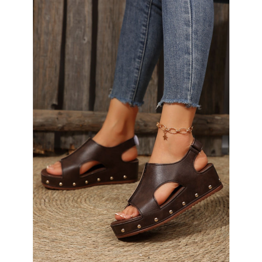 PU Leather Studded Wedge Sandals Apparel and Accessories