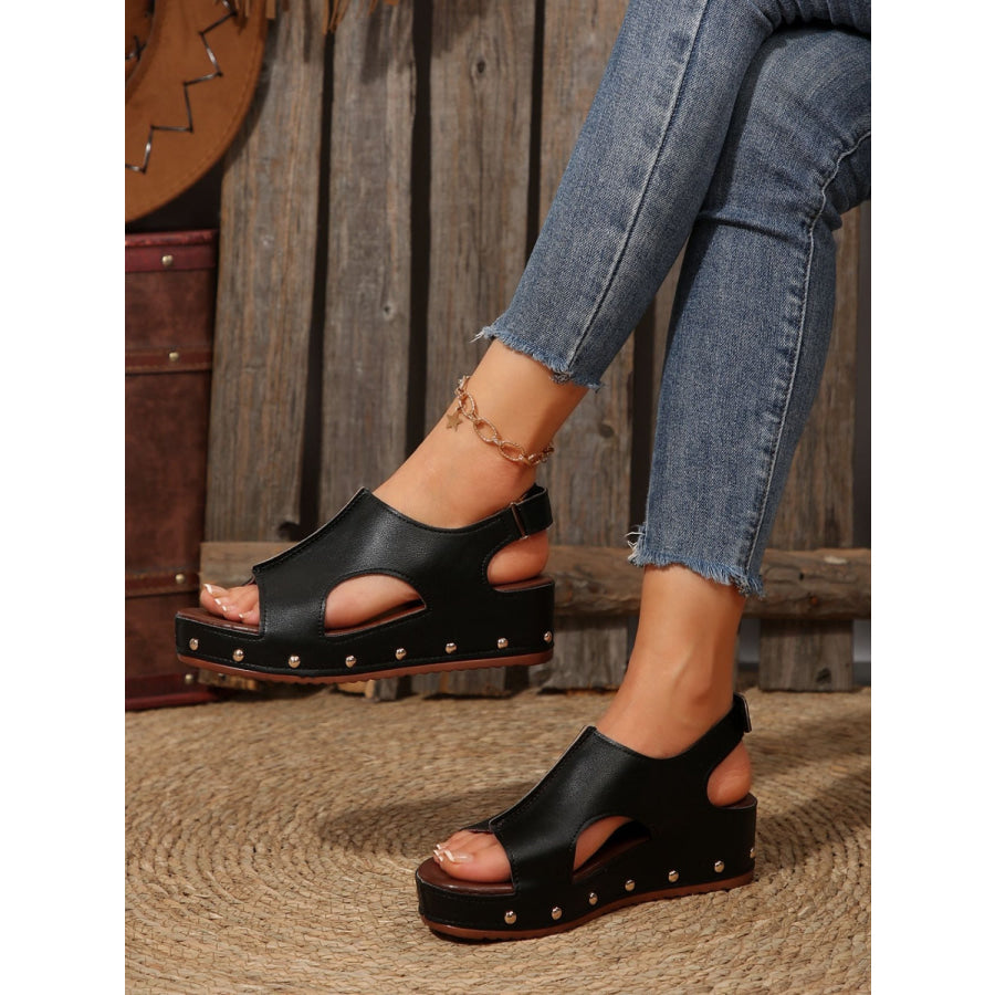 PU Leather Studded Wedge Sandals Apparel and Accessories