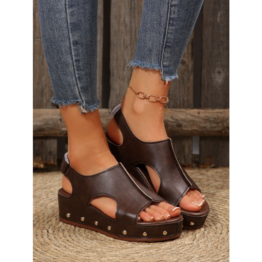 PU Leather Studded Wedge Sandals Apparel and Accessories