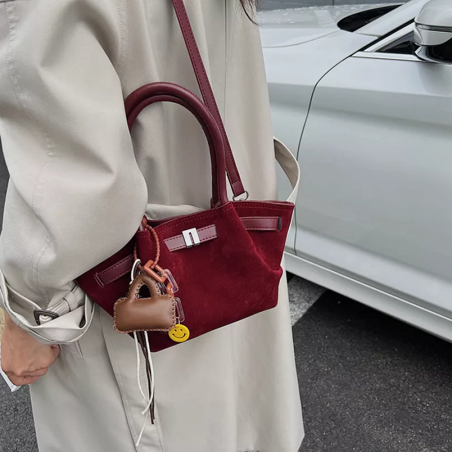 PU Leather Suede Mini Handbag Burgundy / One Size Apparel and Accessories