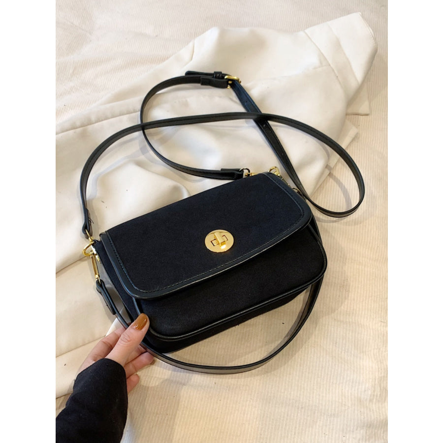 PU Leather Suede Twist-Lock Shoulder Bag Apparel and Accessories