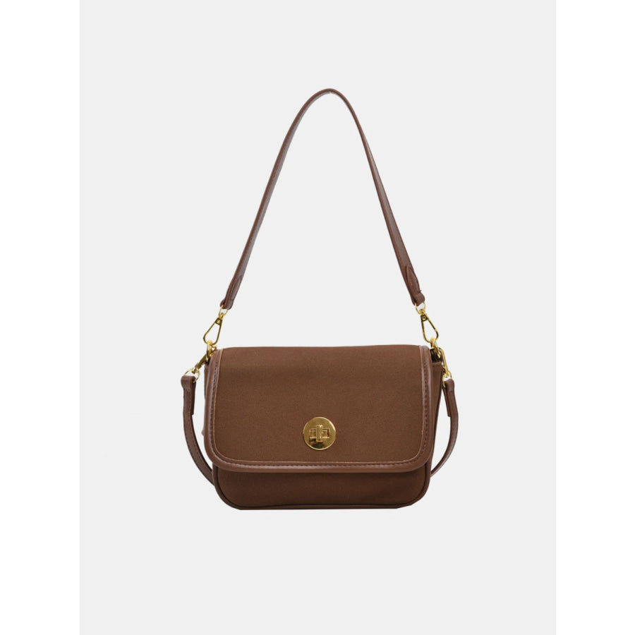 PU Leather Suede Twist-Lock Shoulder Bag Caramel / One Size Apparel and Accessories