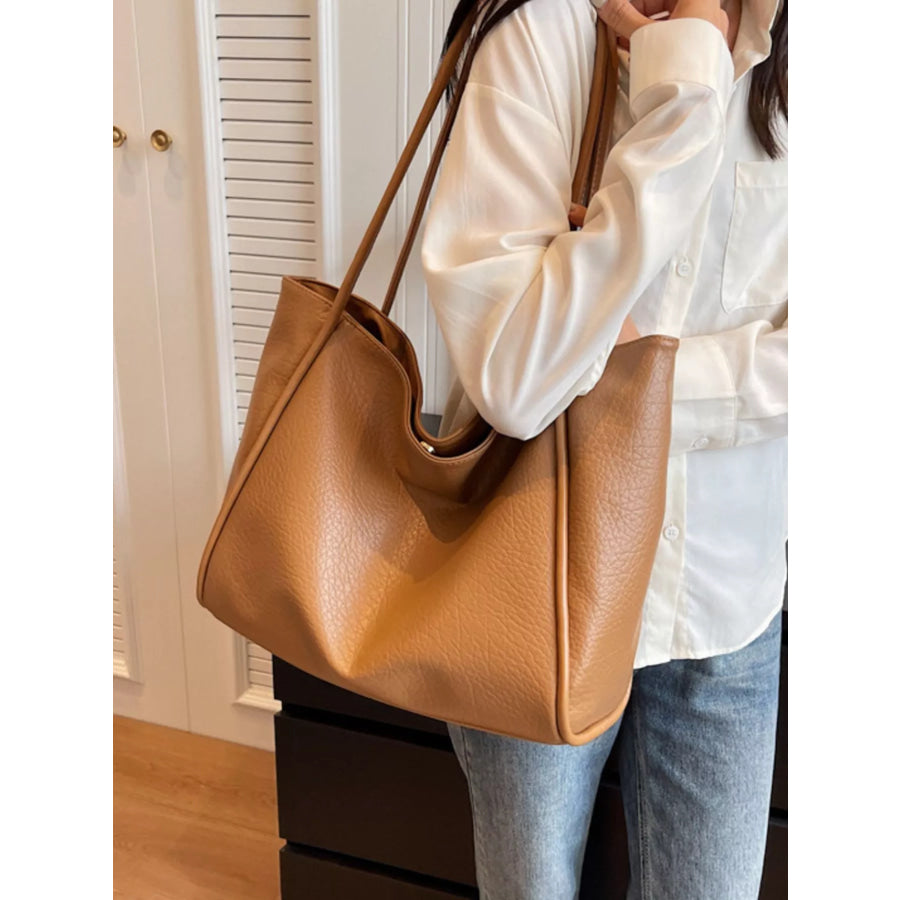 PU Leather Tote Bag Khaki / onesize Apparel and Accessories