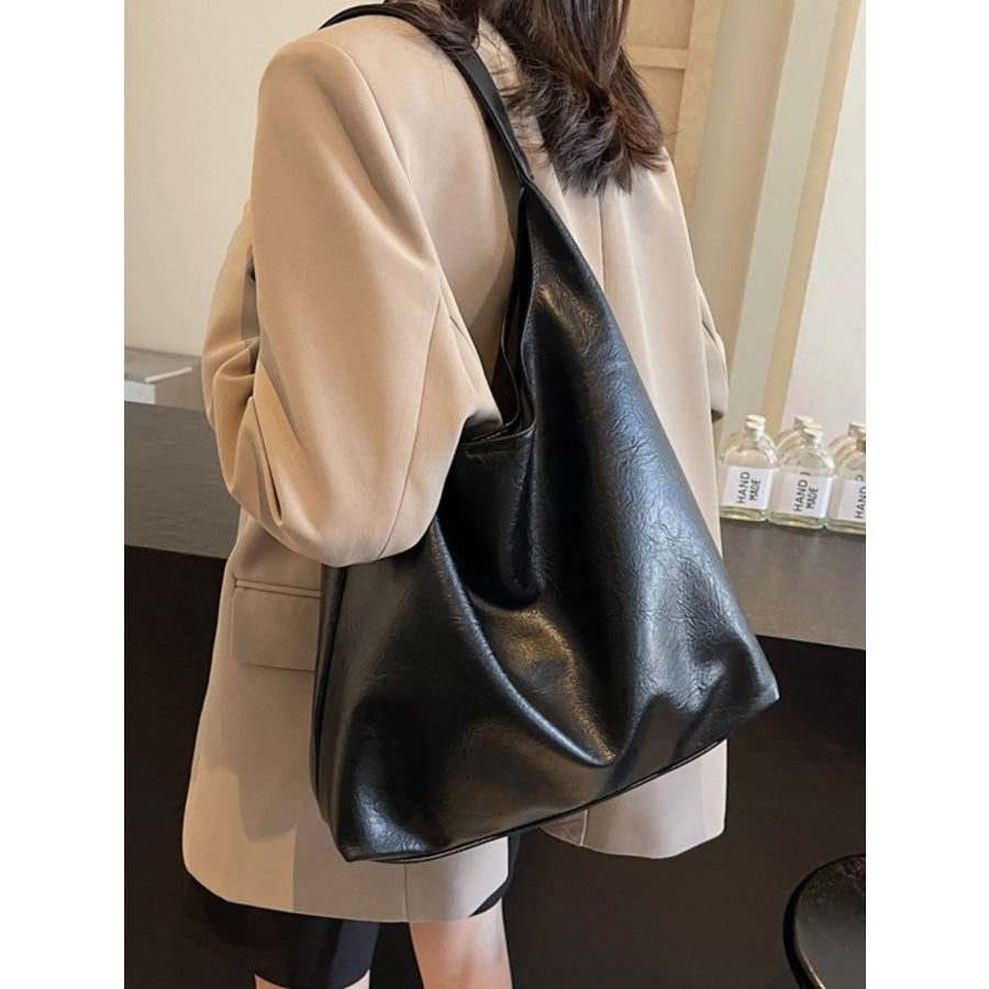 PU Leather Tote Bag Black / One Size Apparel and Accessories