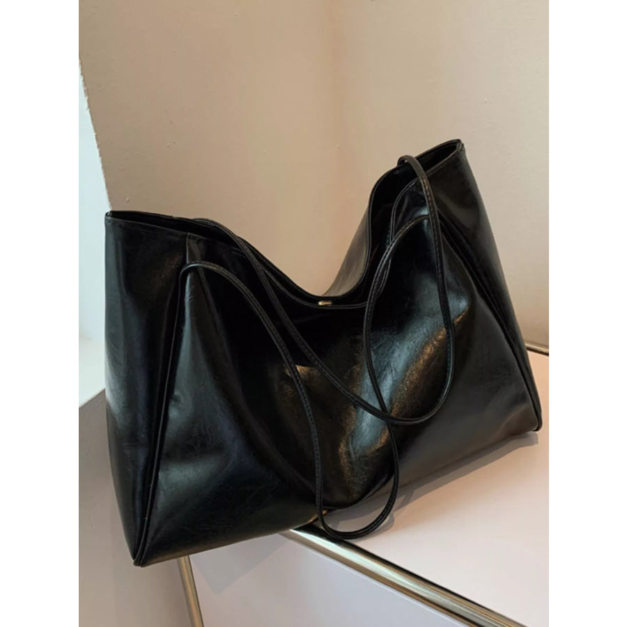 PU Leather Tote Bag Black / One Size Apparel and Accessories