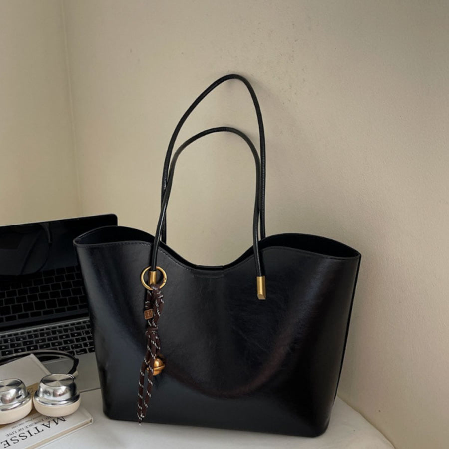 PU Leather Tote Bag Black / One Size Apparel and Accessories