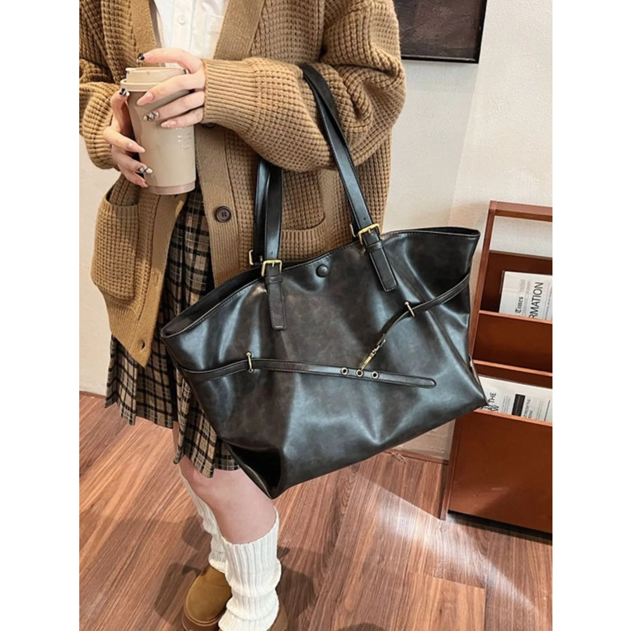 PU Leather Tote Bag Black / onesize Apparel and Accessories
