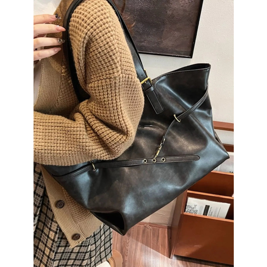 PU Leather Tote Bag Black / onesize Apparel and Accessories