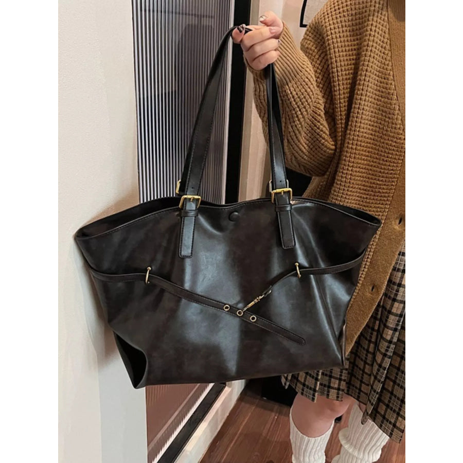 PU Leather Tote Bag Black / onesize Apparel and Accessories