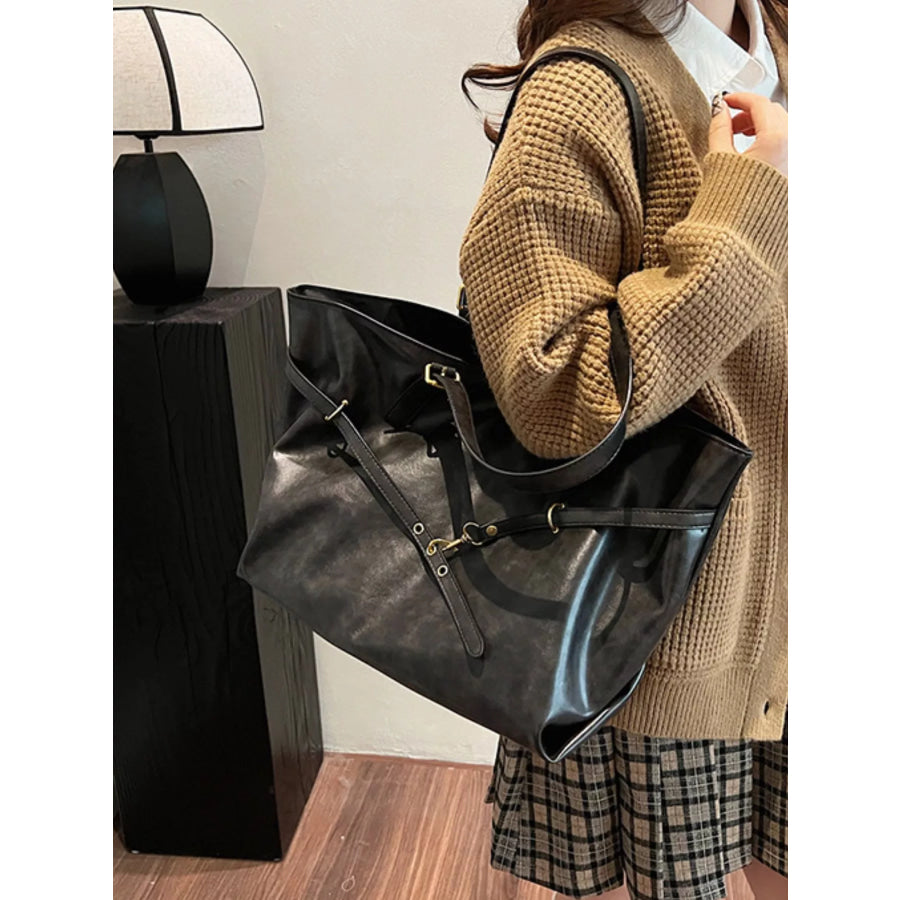 PU Leather Tote Bag Black / onesize Apparel and Accessories