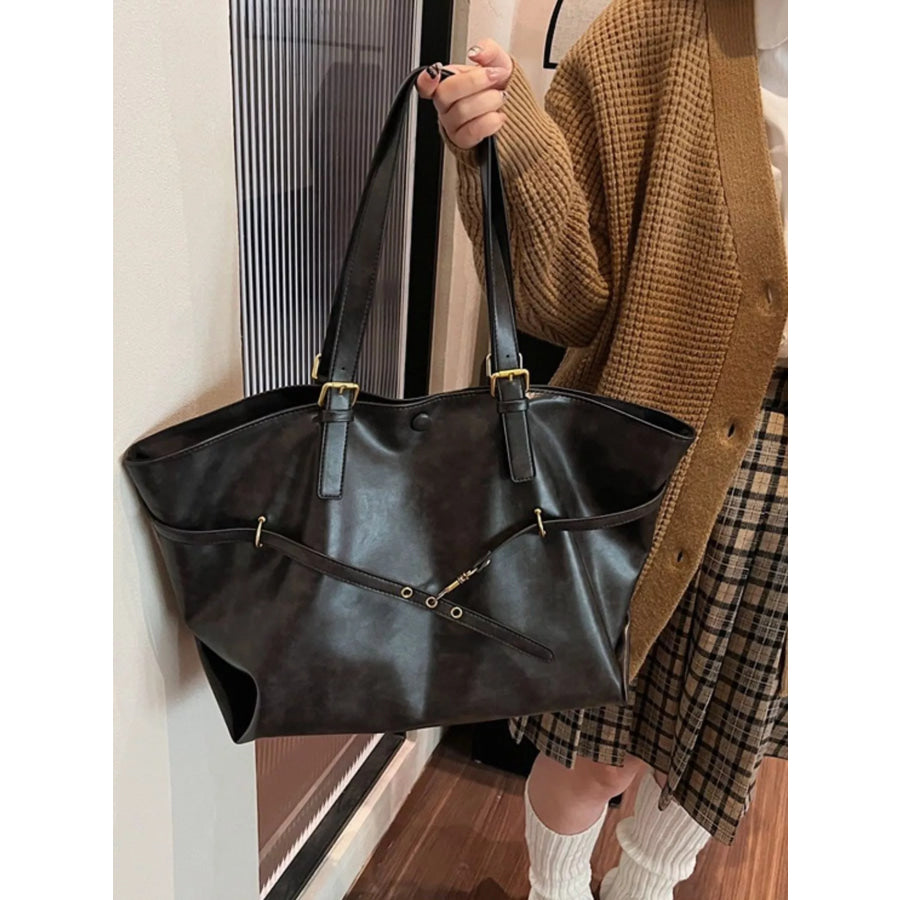 PU Leather Tote Bag Black / onesize Apparel and Accessories