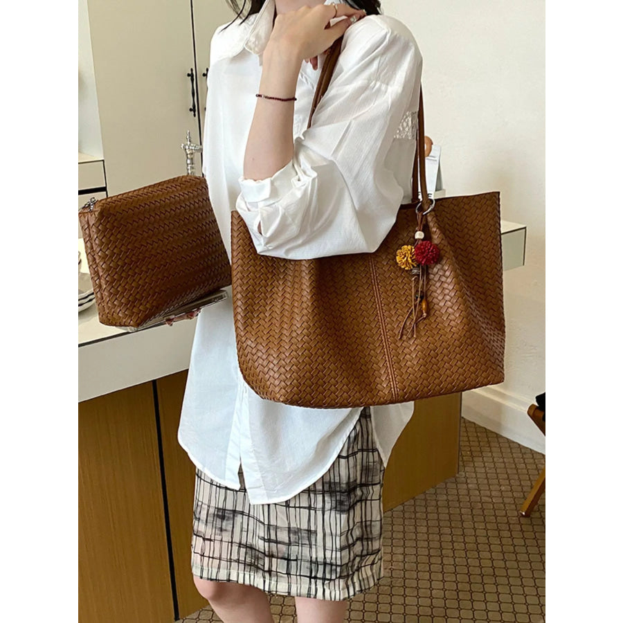 PU Leather Tote Bag Brown / One Size Apparel and Accessories