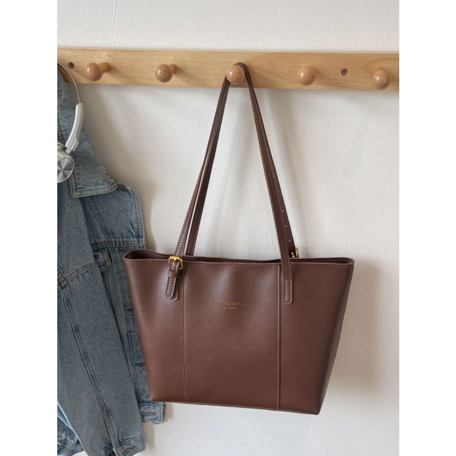 PU Leather Tote Bag Brown / One Size Apparel and Accessories